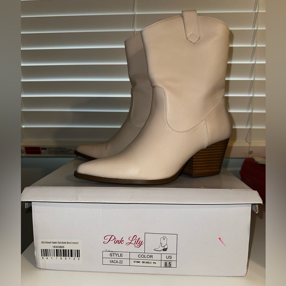 SOLD- Pink Lily Cream Colored Heeled Boots